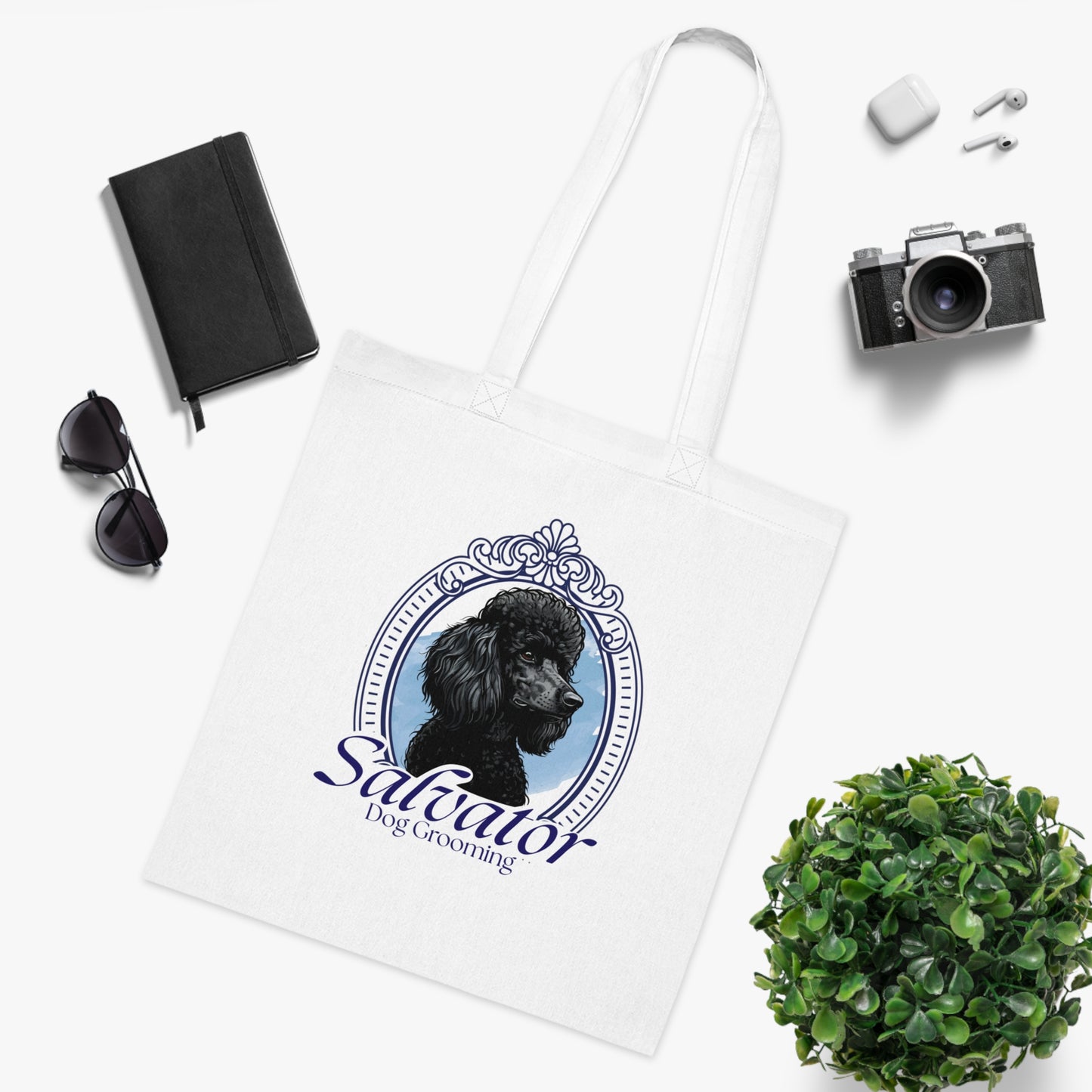 Cotton Tote Bag with Classic Poodle Logo - Salvator Dog Grooming